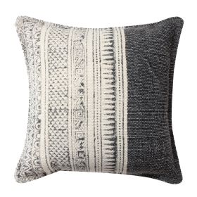 18 x 18 Square Handwoven Accent Throw Pillow, Polycotton Dhurrie, Kilim Pattern, White, Gray