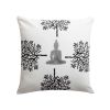 18 x 18 Square Cotton Accent Throw Pillow, Meditating Buddha, Tree Print, White, Black