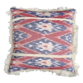 18 x 18 Handcrafted Square Cotton Accent Throw Pillow, Floral Ikat Dyed Pattern, Fringe Accent, Multicolor