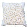 Hugo 20 x 20 Square Accent Throw Pillow, Embroidered Geometric Abstract Pattern, With Filler, White, Gold