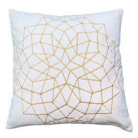 Hugo 20 x 20 Square Accent Throw Pillow, Embroidered Geometric Abstract Pattern, With Filler, White, Gold