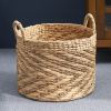 Isidore Round Water Hyacinth Seagrass Woven Basket with Handles - 15" x 15" x 15" - Natural Brown - For Clothes, Towels, Canvas, Toys and Magazine Sto