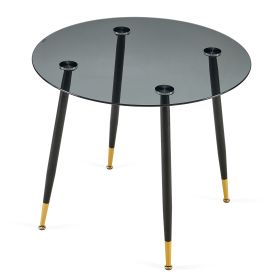 Glass Round Grey Tables Glass Table Top and Metal Legs for Small Space,Dining Room, Home, Office, Kitchen