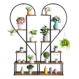 Artisasset 2pcs 6 Layers Half Heart Iron Wood Suitable For Garden Balcony Patio Lawn Home Decoration Plant Stand Flower Pot Stand Iron Flower Stand Bl