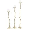 DecMode 3 Candle Gold Aluminum Abstract Tall Floor Textured Metallic Candle Holder with Stick Inspired Design, Set of 3