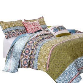 Kaw 5 Piece Soft Cotton Queen Quilt Set, Mandala, Multicolor