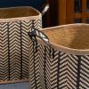 Square Palm Leaf Woven Wicker Storage Basket with Handles Set of 2 - 14" x 14" x 15" and 16" x 16" x 17" - Black and Brown - For Clothes, Books Storag