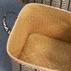 Square Palm Leaf Woven Wicker Storage Basket with Handles Set of 2 - 14" x 14" x 15" and 16" x 16" x 17" - Black and Brown - For Clothes, Books Storag