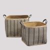 Square Palm Leaf Woven Wicker Storage Basket with Handles Set of 2 - 14" x 14" x 15" and 16" x 16" x 17" - Black and Brown - For Clothes, Books Storag