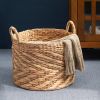 Isidore Round Water Hyacinth Seagrass Woven Basket with Handles - 15" x 15" x 15" - Natural Brown - For Clothes, Towels, Canvas, Toys and Magazine Sto