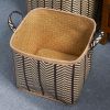 Square Palm Leaf Woven Wicker Storage Basket with Handles Set of 2 - 14" x 14" x 15" and 16" x 16" x 17" - Black and Brown - For Clothes, Books Storag