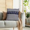 18 x 18 Handwoven Square Cotton Accent Throw Pillow, Classic Striped Pattern, Textured, White, Blue