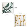 17 x 17 Inch 2 Piece Square Cotton Accent Throw Pillow Set, Leaf Embroidery, White, Green, Yellow