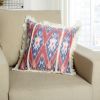 18 x 18 Handcrafted Square Cotton Accent Throw Pillow, Floral Ikat Dyed Pattern, Fringe Accent, Multicolor