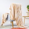 Back Printing Shaved Flannel Plush Blanket, Light Brown Stripe Blanket for Bed or Sofa, 80" x 90"