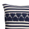 18 x 18 Handwoven Square Cotton Accent Throw Pillow, Classic Striped Pattern, Textured, White, Blue