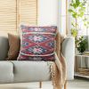 18 x 18 Handcrafted Square Cotton Accent Throw Pillow, Floral Ikat Dyed Pattern, Fringe Accent, Multicolor