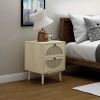 Nightstand Set of 2 with Rattan Storage Drawers, End Table Side Table Wooden Coffee Table Accent Home Decor for Living Room, Bedroom (Natural)