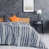 Back Printing Shaved Flannel Plush Blanket, Blue Stripe Blanket for Bed or Sofa, 60" x 80"