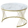 [VIDEO provided] ON-TREND Œ¶27.5'' & Œ¶17.7'' Nesting Coffee Table with Marble Grain Table Top, Golden Iron Frame Round Coffee Table, Set of 2, for Li