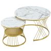 [VIDEO provided] ON-TREND Œ¶27.5'' & Œ¶17.7'' Nesting Coffee Table with Marble Grain Table Top, Golden Iron Frame Round Coffee Table, Set of 2, for Li