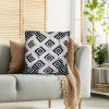 18 x 18 Handcrafted Square Jacquard Soft Cotton Accent Throw Pillow, Diamond Pattern, White, Black