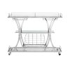 Contemporary Chrome Bar Cart with Wine Rack Silver Modern Glass Metal Frame Wine Storage