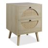 Nightstand Set of 2 with Rattan Storage Drawers, End Table Side Table Wooden Coffee Table Accent Home Decor for Living Room, Bedroom (Natural)