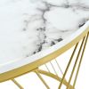 [VIDEO provided] ON-TREND Œ¶27.5'' & Œ¶17.7'' Nesting Coffee Table with Marble Grain Table Top, Golden Iron Frame Round Coffee Table, Set of 2, for Li