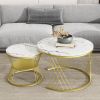 [VIDEO provided] ON-TREND Œ¶27.5'' & Œ¶17.7'' Nesting Coffee Table with Marble Grain Table Top, Golden Iron Frame Round Coffee Table, Set of 2, for Li