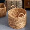 Isidore Round Water Hyacinth Seagrass Woven Basket with Handles - 15" x 15" x 15" - Natural Brown - For Clothes, Towels, Canvas, Toys and Magazine Sto