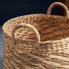 Isidore Round Water Hyacinth Seagrass Woven Basket with Handles - 15" x 15" x 15" - Natural Brown - For Clothes, Towels, Canvas, Toys and Magazine Sto