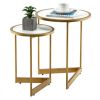 Round Nesting Table Set of 2 with Marble-like Tabletop for Living Room