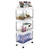 Storage Cart 4-Tier Slide Out Rolling Utility Cart Storage Organizer Shelf Rack, Mobile Shelving with 4 Storage Baskets for Kitchen Living Room Bathro