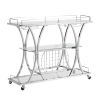 Contemporary Chrome Bar Cart with Wine Rack Silver Modern Glass Metal Frame Wine Storage