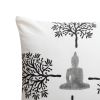 18 x 18 Square Cotton Accent Throw Pillow, Meditating Buddha, Tree Print, White, Black