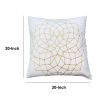 Hugo 20 x 20 Square Accent Throw Pillow, Embroidered Geometric Abstract Pattern, With Filler, White, Gold