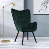 Modern Wingback Accent Armchair Living Room Tufted Velvet Upholstery, DARK GREEN