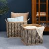 Square Palm Leaf Woven Wicker Storage Basket with Handles Set of 2 - 14" x 14" x 15" and 16" x 16" x 17" - Black and Brown - For Clothes, Books Storag