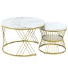 [VIDEO provided] ON-TREND Œ¶27.5'' & Œ¶17.7'' Nesting Coffee Table with Marble Grain Table Top, Golden Iron Frame Round Coffee Table, Set of 2, for Li