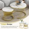 [VIDEO provided] ON-TREND Œ¶27.5'' & Œ¶17.7'' Nesting Coffee Table with Marble Grain Table Top, Golden Iron Frame Round Coffee Table, Set of 2, for Li