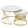 [VIDEO provided] ON-TREND Œ¶27.5'' & Œ¶17.7'' Nesting Coffee Table with Marble Grain Table Top, Golden Iron Frame Round Coffee Table, Set of 2, for Li