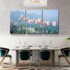 3 Panels Framed Pink Tulip Beside Sea Canvas Wall Art Decor,3 Pieces Mordern Canvas Decoration Painting for Office,Dining room,Living room, Bedroom De