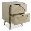 Nightstand Set of 2 with Rattan Storage Drawers, End Table Side Table Wooden Coffee Table Accent Home Decor for Living Room, Bedroom (Natural)