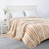 Back Printing Shaved Flannel Plush Blanket, Light Brown Stripe Blanket for Bed or Sofa, 80" x 90"