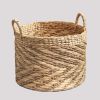 Isidore Round Water Hyacinth Seagrass Woven Basket with Handles - 15" x 15" x 15" - Natural Brown - For Clothes, Towels, Canvas, Toys and Magazine Sto