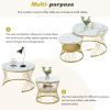 [VIDEO provided] ON-TREND Œ¶27.5'' & Œ¶17.7'' Nesting Coffee Table with Marble Grain Table Top, Golden Iron Frame Round Coffee Table, Set of 2, for Li