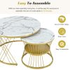 [VIDEO provided] ON-TREND Œ¶27.5'' & Œ¶17.7'' Nesting Coffee Table with Marble Grain Table Top, Golden Iron Frame Round Coffee Table, Set of 2, for Li