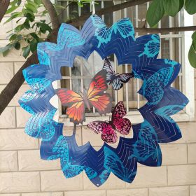 Creative 3D Kinetic Stainless Steel Wind Spinner Outdoor Garden Hanging Decoration Mandala Butterfly Design Wind Chime Spinner (Color: butterfly, size: 30cm 12inch)