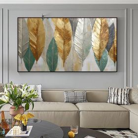 Hand Painted Oil Painting Large Abstract Leaves Oil Painting on Canvas Original Plants Painting Gold Foil Art Decor Living room Wall Decor Custom Mode (style: 1, size: 70x140cm)